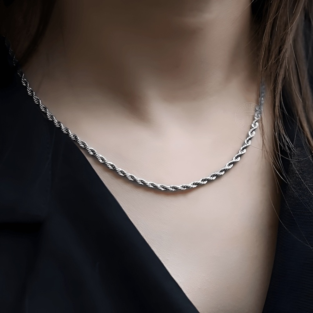 Waterproof Silver Rope Chain Necklace*3mm Rope Chain*Tarnish Free - Picture 2 of 7